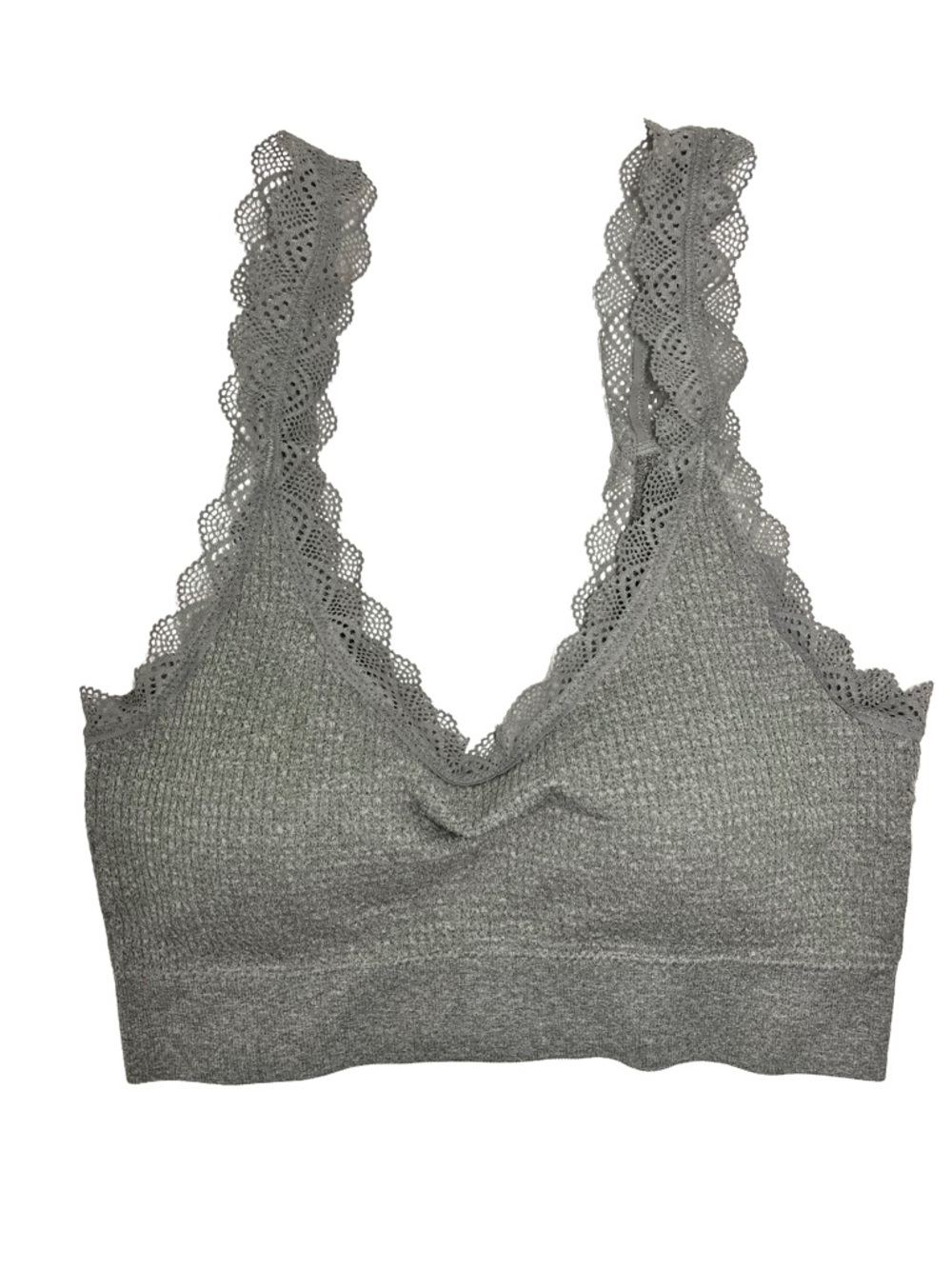 Lucky Brand Gray Lace-Trim Waffle knit Bralette, size XL